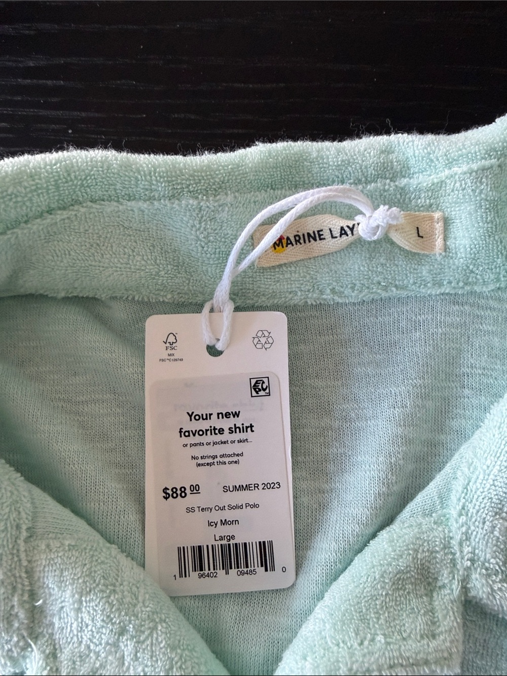 Marine Layer Light Seafoam Terry Polo Shirt NWT - Picture 4 of 5